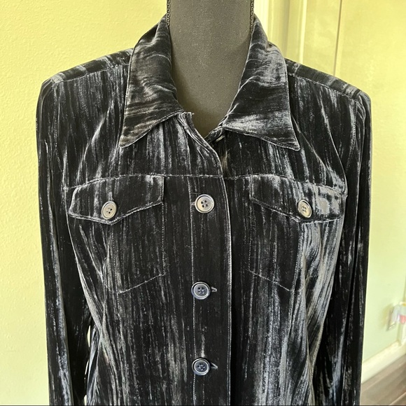 Debra Deroo Blue Crushed Velvet Shirt Small - Picture 2 of 5